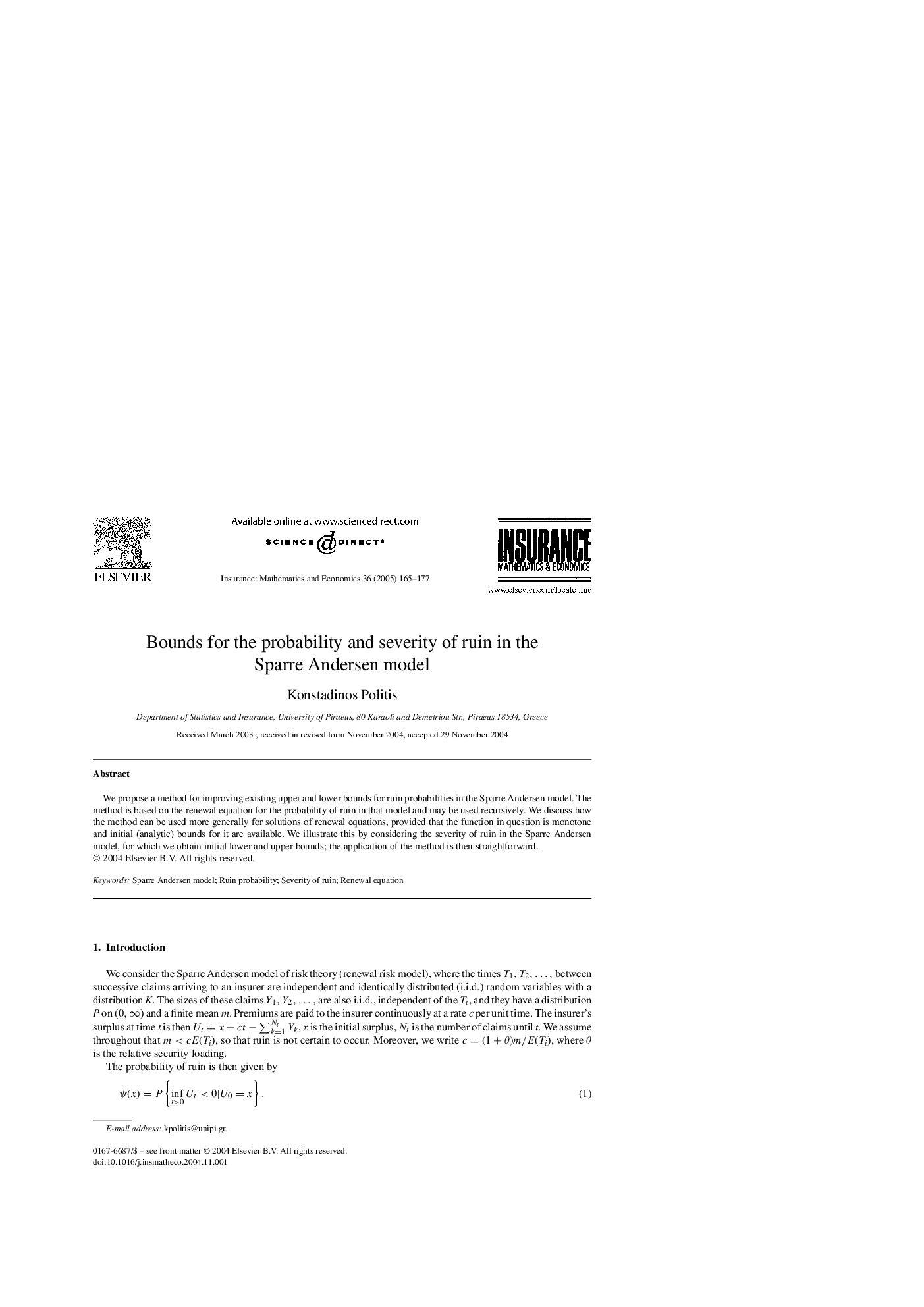 Bounds for the probability and severity of ruin in the Sparre Andersen model