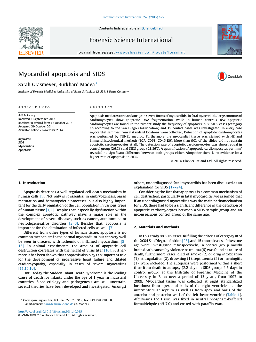 Myocardial apoptosis and SIDS