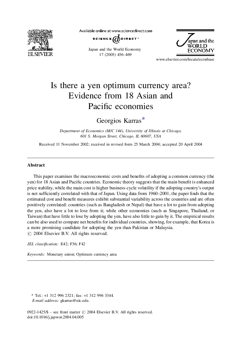 Is there a yen optimum currency area? Evidence from 18 Asian and Pacific economies