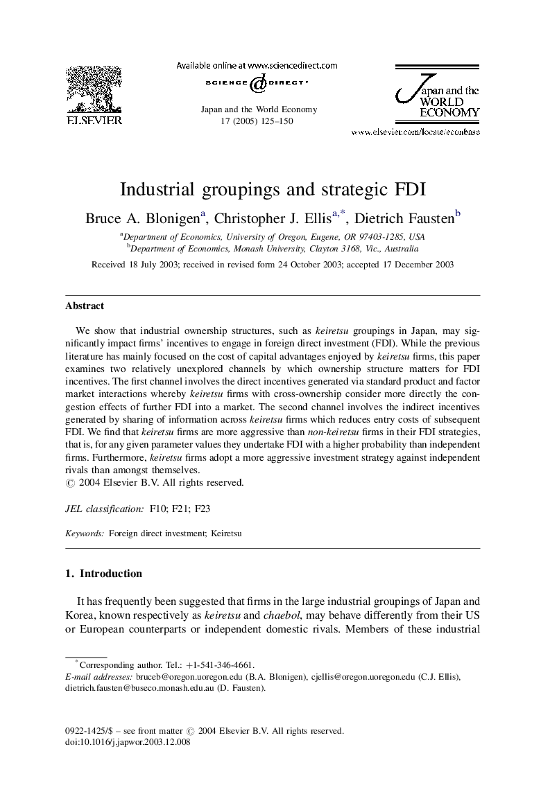 Industrial groupings and strategic FDI