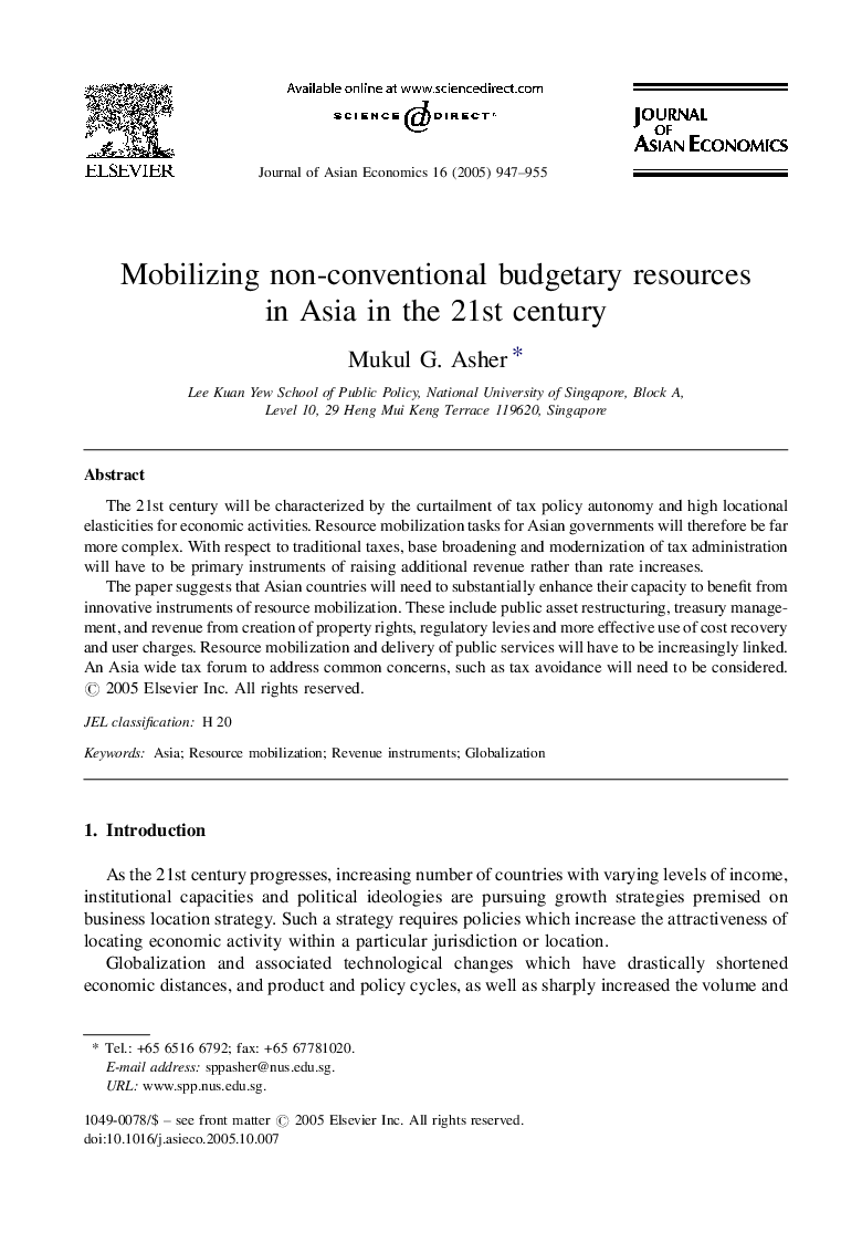 Mobilizing non-conventional budgetary resources in Asia in the 21st century