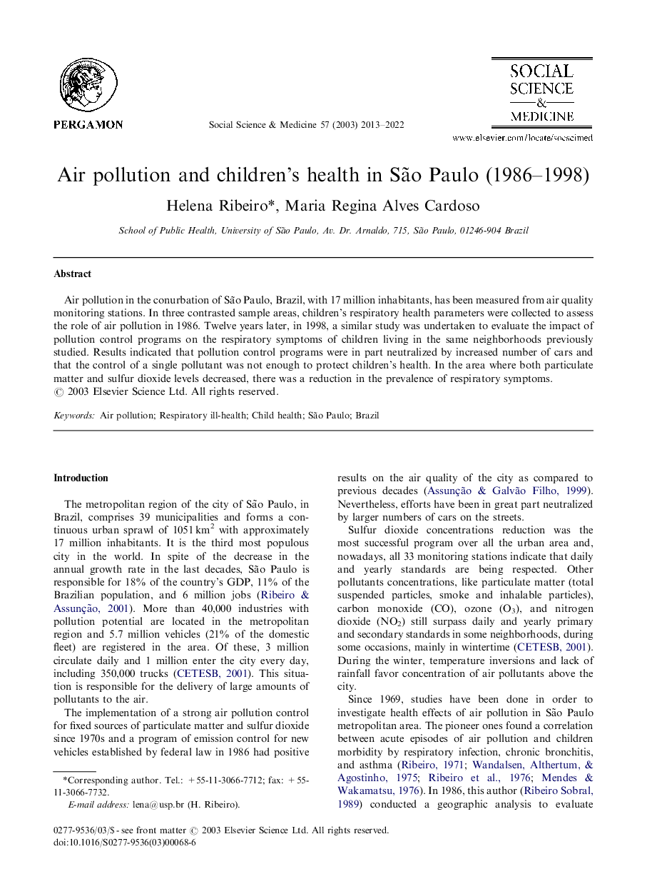 Air pollution and children's health in São Paulo (1986–1998)