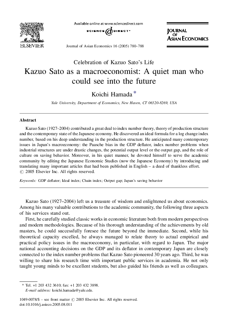 Kazuo Sato as a macroeconomist: A quiet man who could see into the future