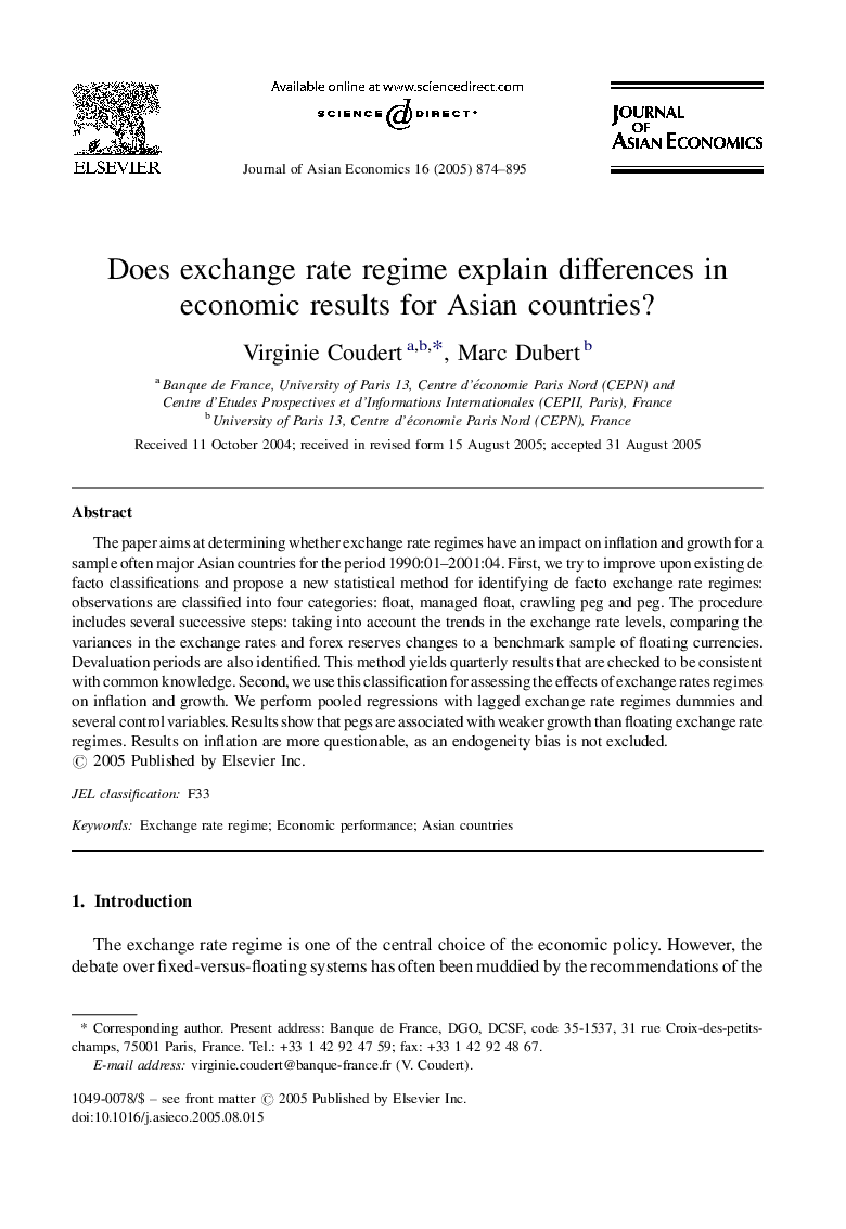 Does exchange rate regime explain differences in economic results for Asian countries?