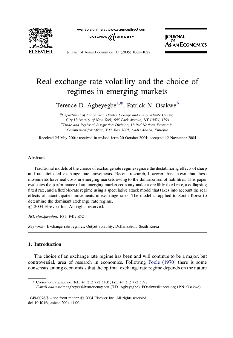 Real exchange rate volatility and the choice of regimes in emerging markets