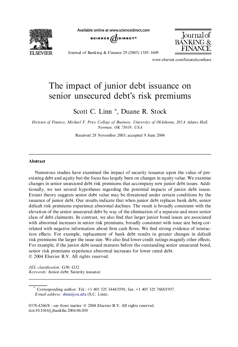 The impact of junior debt issuance on senior unsecured debt's risk premiums