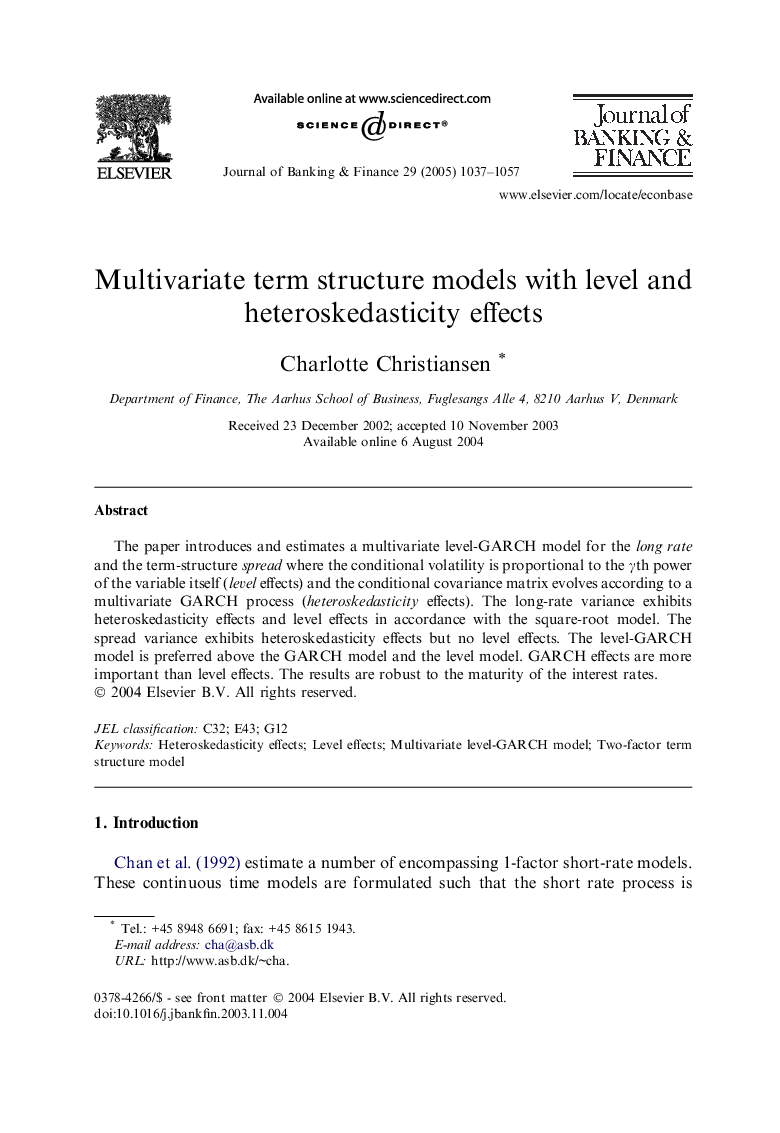 عکس صفحه اول مقاله: Multivariate term structure models with level and heteroskedasticity effects Multivariate term structure models with level and heteroskedasticity effects