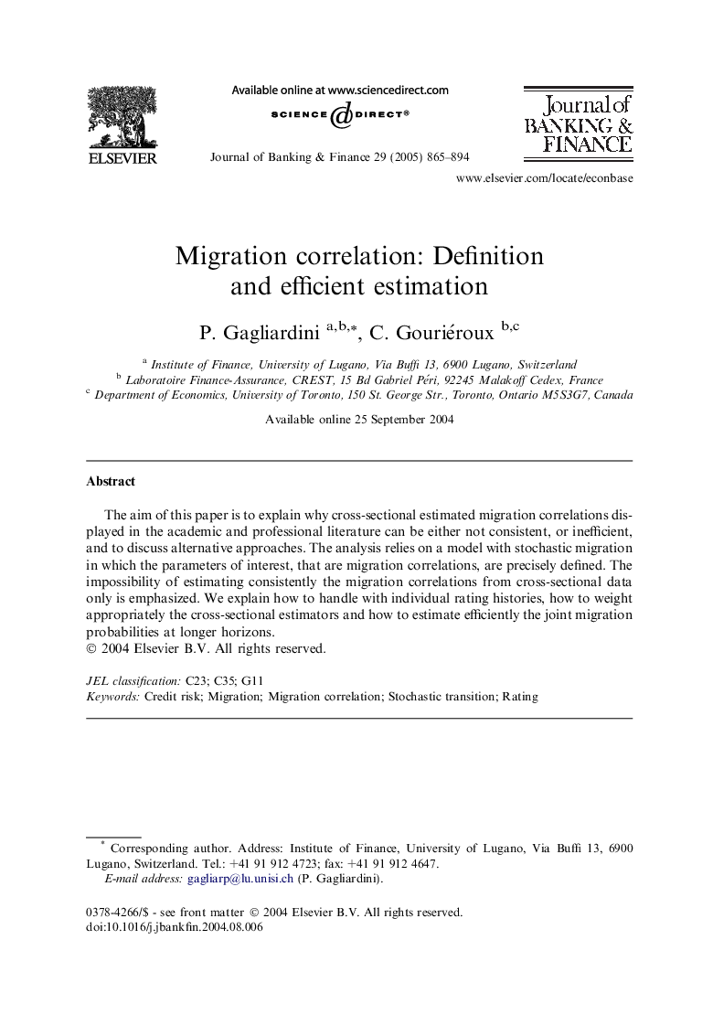 Migration correlation: Definition and efficient estimation