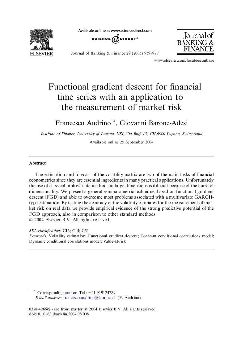 Functional gradient descent for financial time series with an application to the measurement of market risk