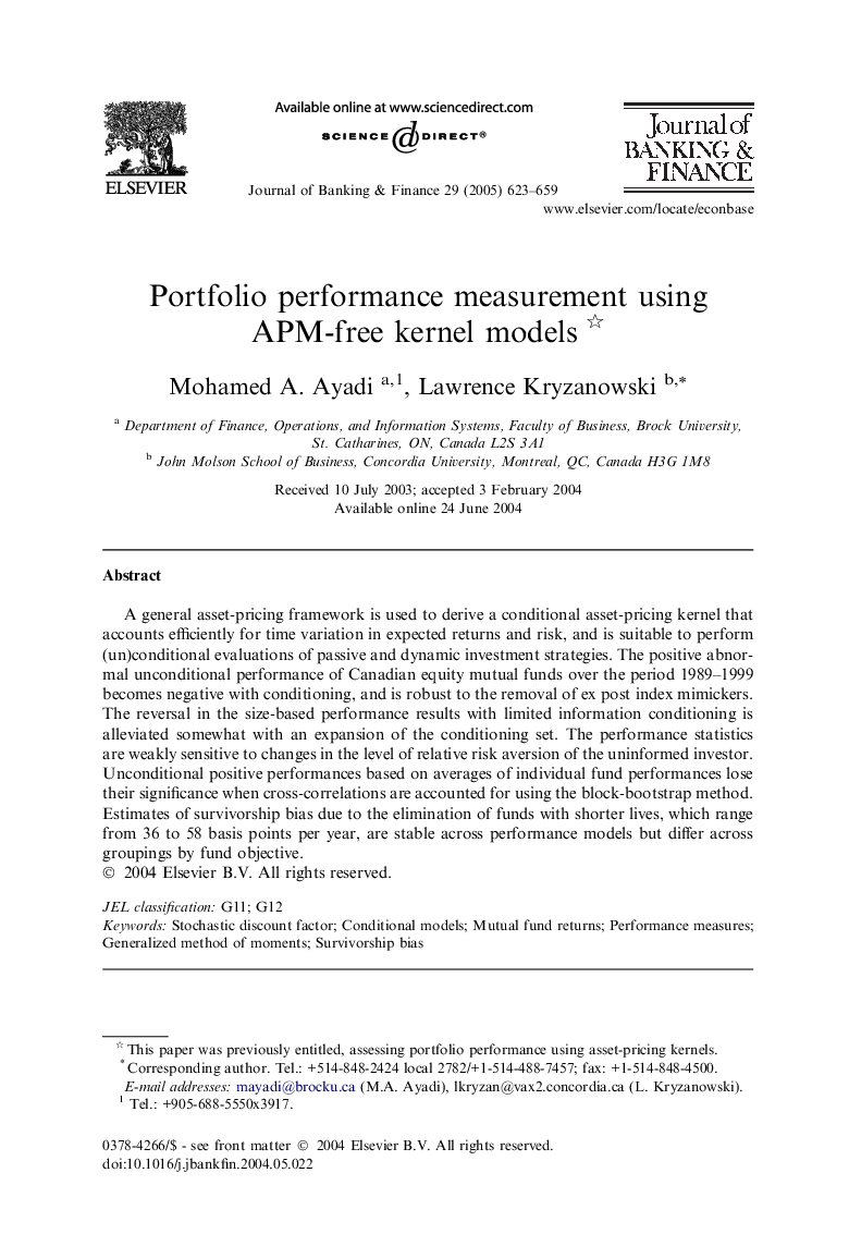 Portfolio performance measurement using APM-free kernel models