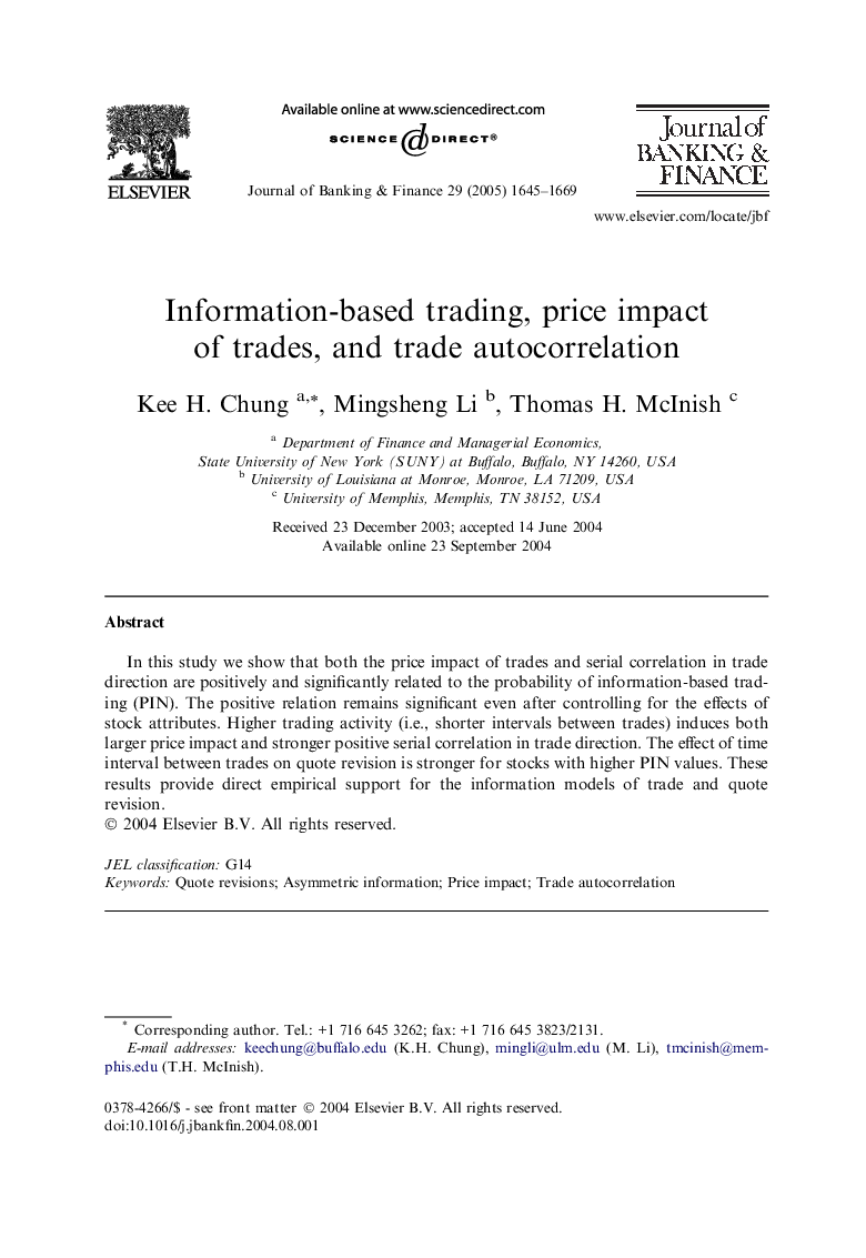 Information-based trading, price impact of trades, and trade autocorrelation