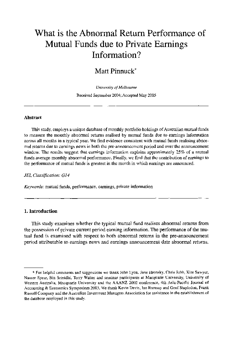 What is the Abnormal Return Performance of Mutual Funds due to Private Earnings Information?