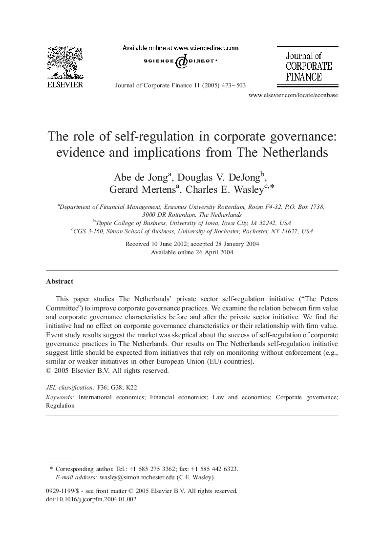 The role of self-regulation in corporate governance: evidence and implications from The Netherlands