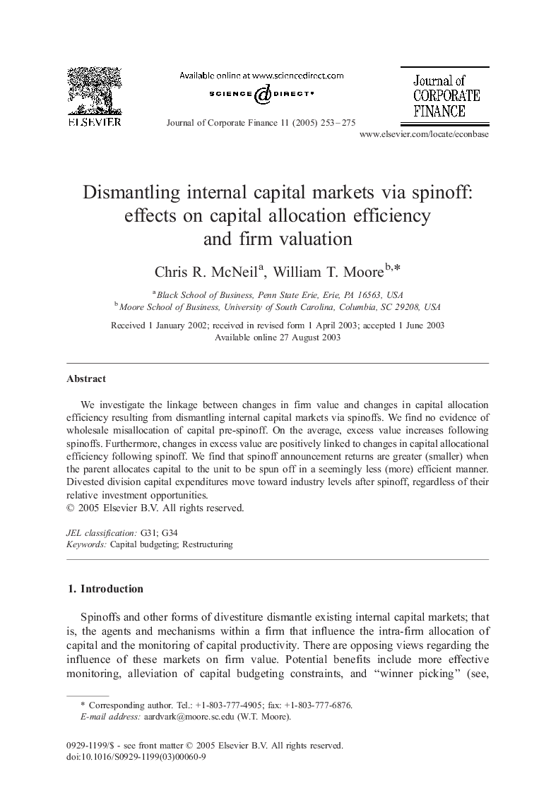 Dismantling internal capital markets via spinoff: effects on capital allocation efficiency and firm valuation