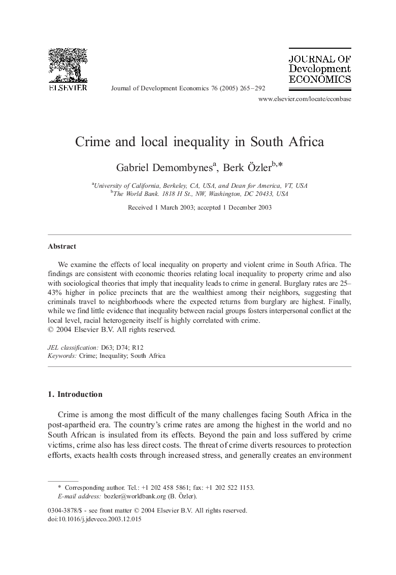 Crime and local inequality in South Africa