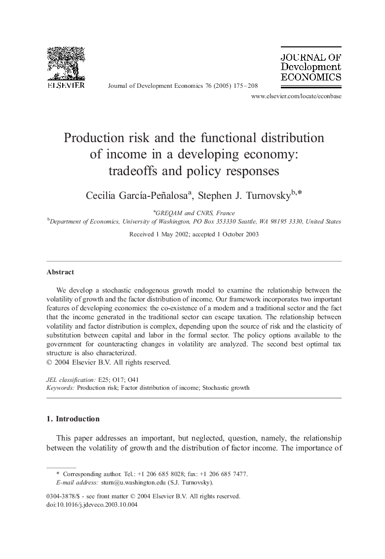 Production risk and the functional distribution of income in a developing economy: tradeoffs and policy responses