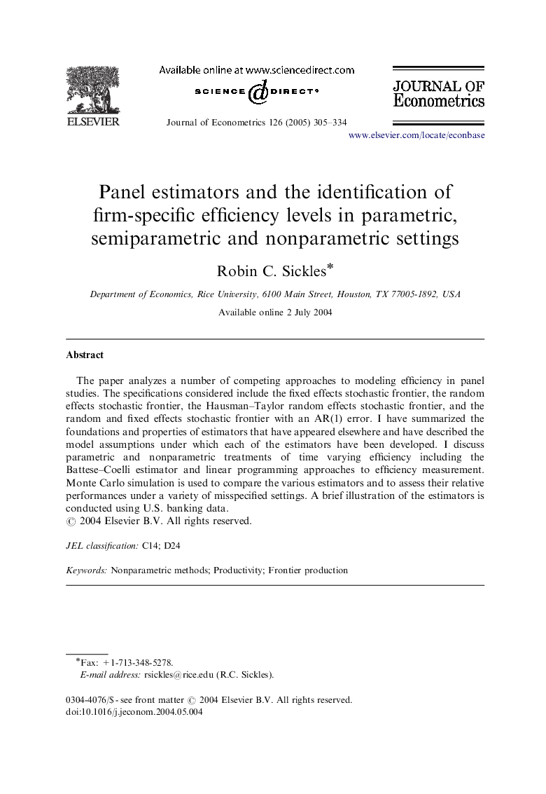 Panel estimators and the identification of firm-specific efficiency levels in parametric, semiparametric and nonparametric settings