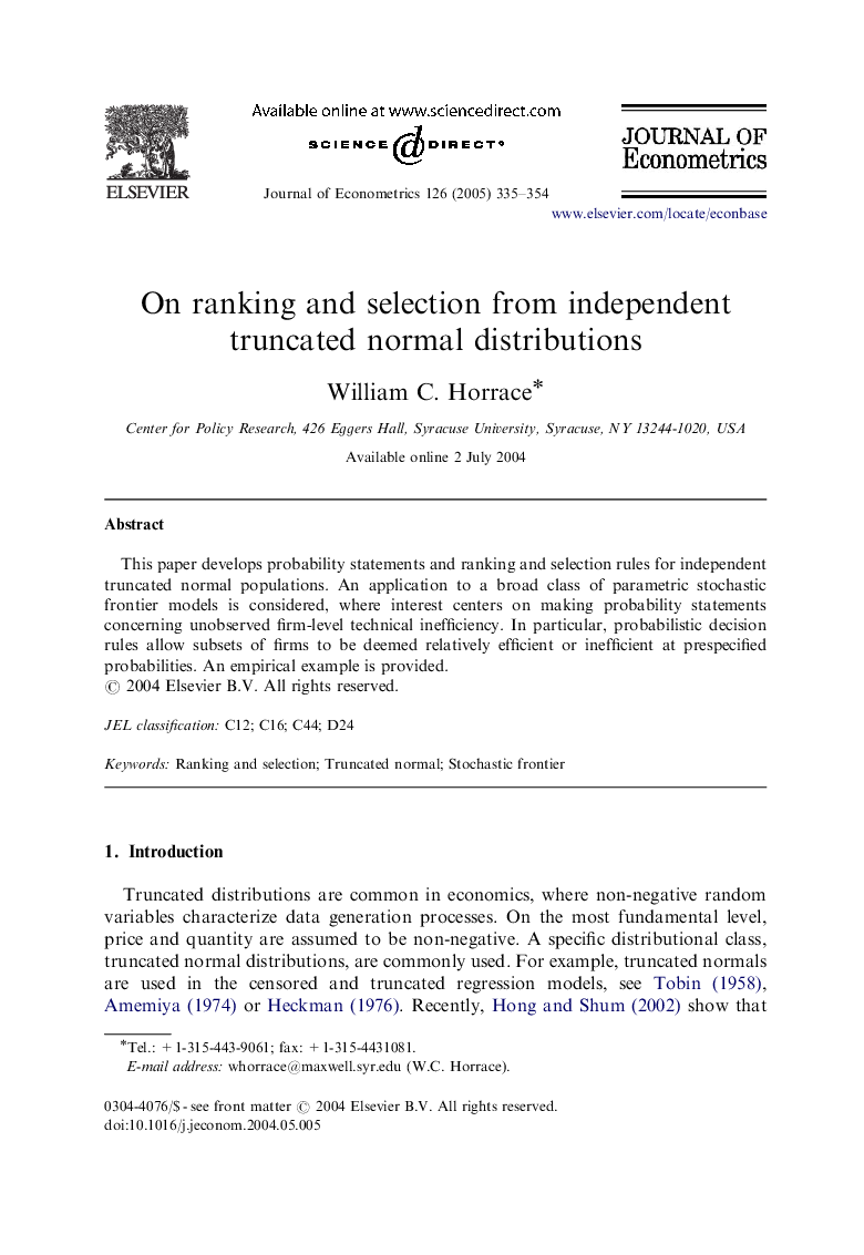 On ranking and selection from independent truncated normal distributions