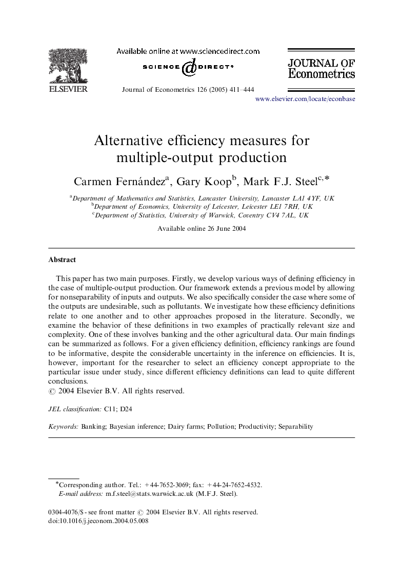 Alternative efficiency measures for multiple-output production