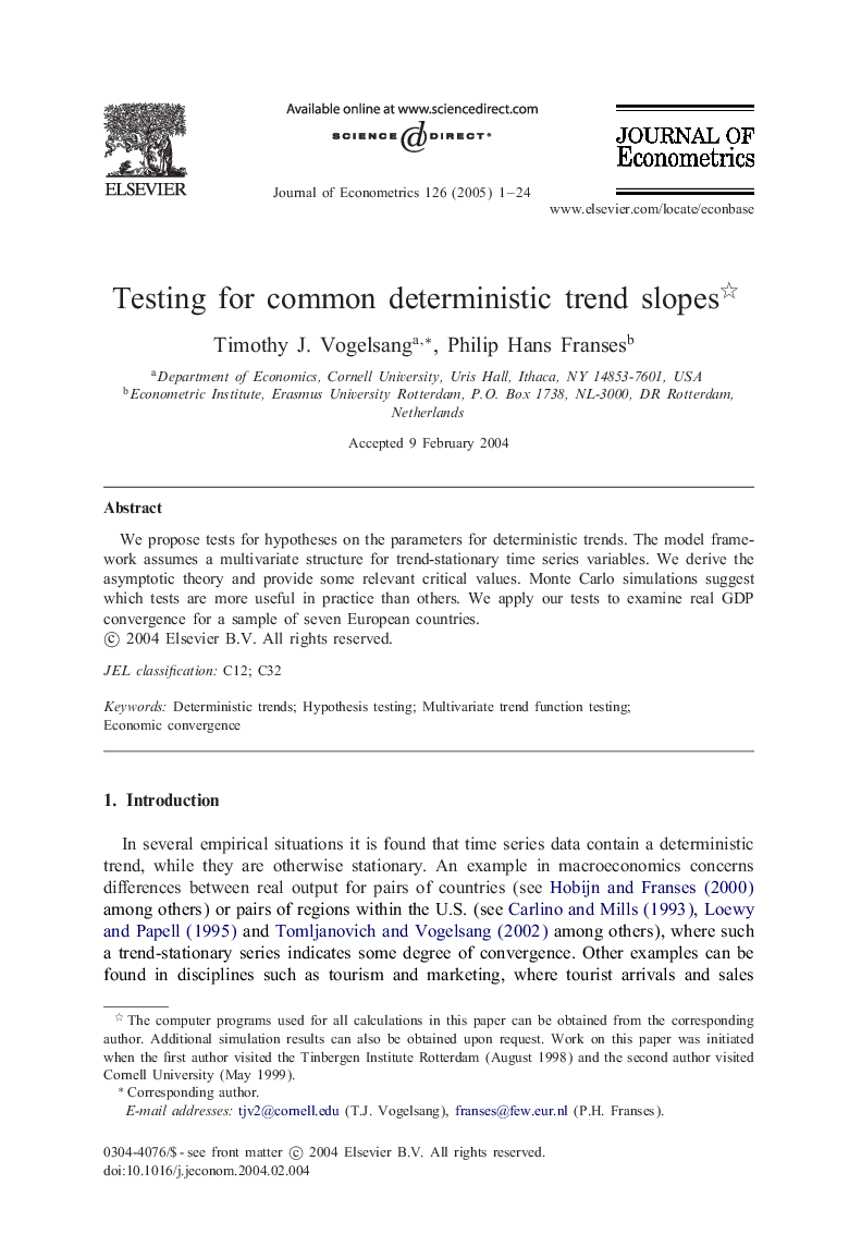 Testing for common deterministic trend slopes