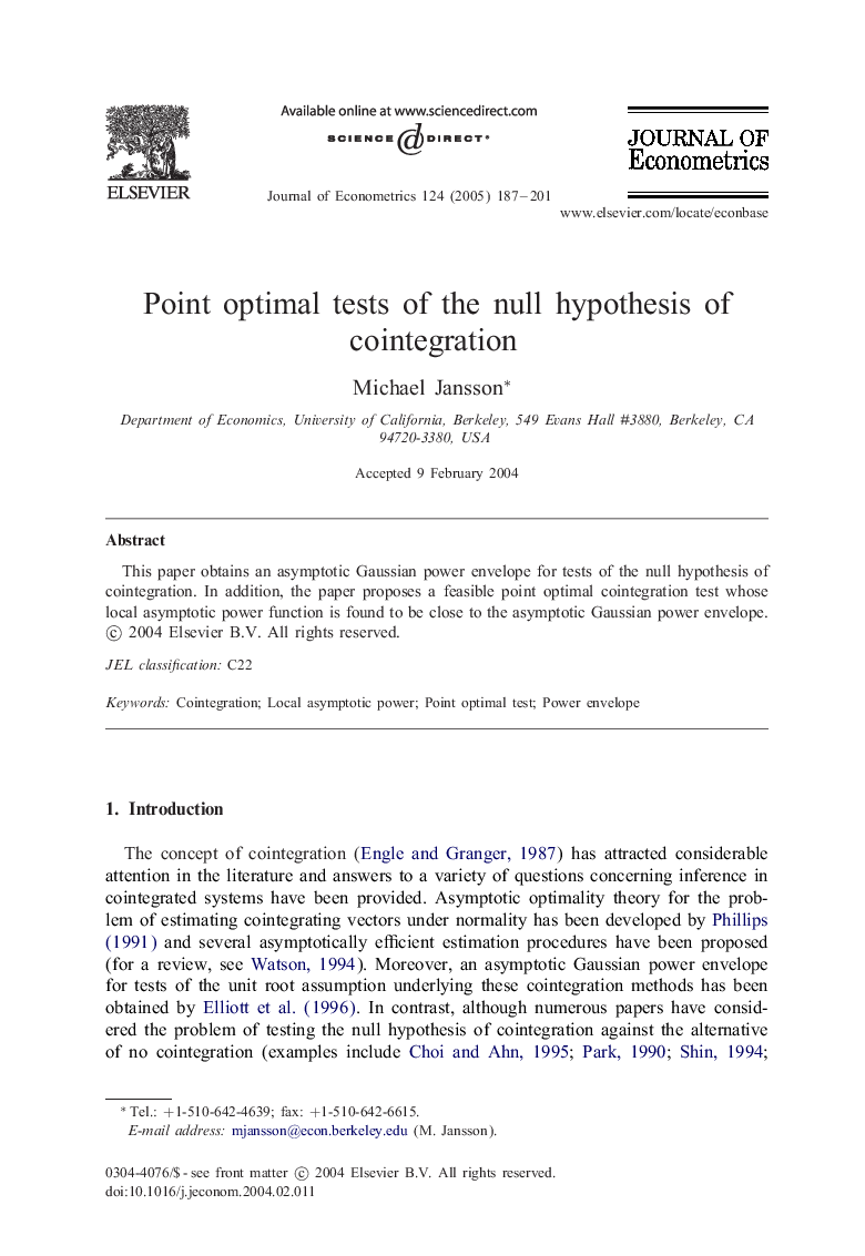 Point optimal tests of the null hypothesis of cointegration