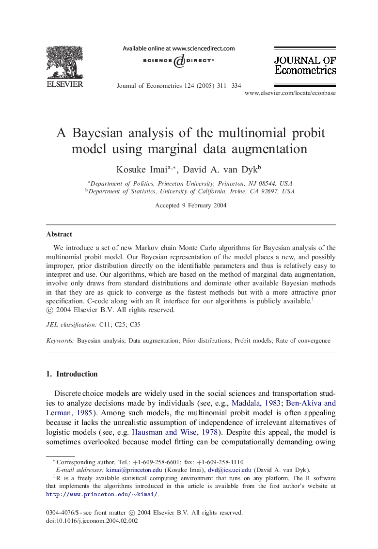 A Bayesian analysis of the multinomial probit model using marginal data augmentation