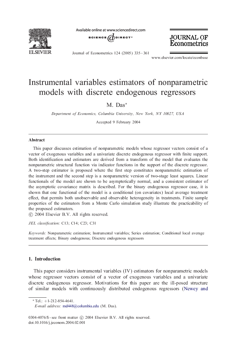 Instrumental variables estimators of nonparametric models with discrete endogenous regressors