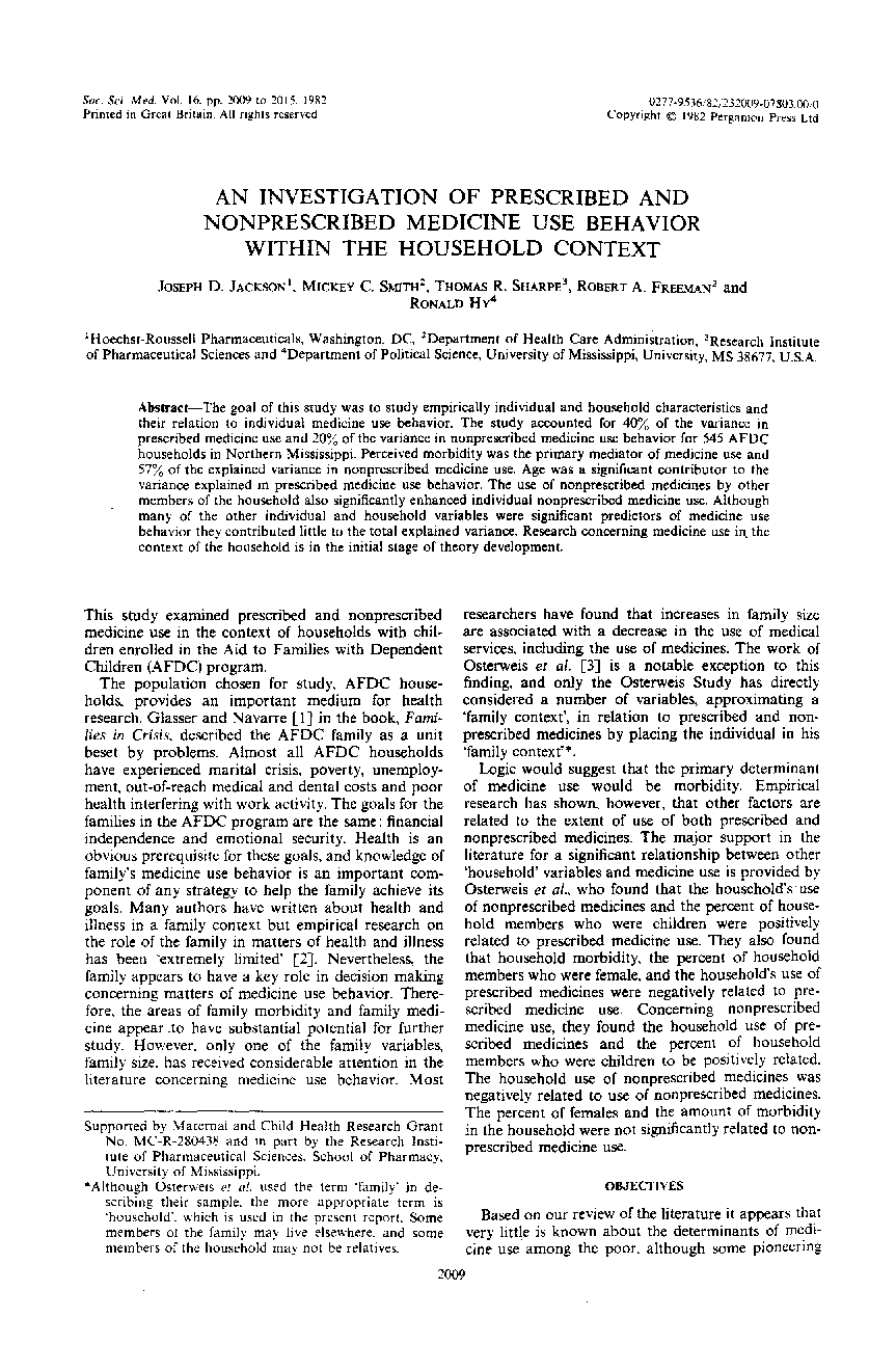 An investigation of prescribed and nonprescribed medicine use behavior within the household context