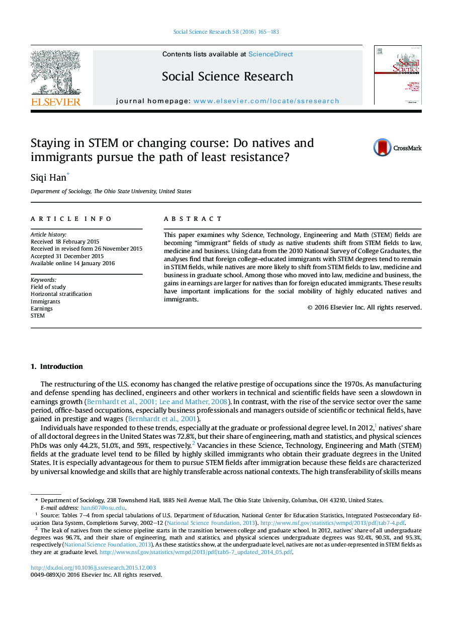 Staying in STEM or changing course: Do natives and immigrants pursue the path of least resistance?