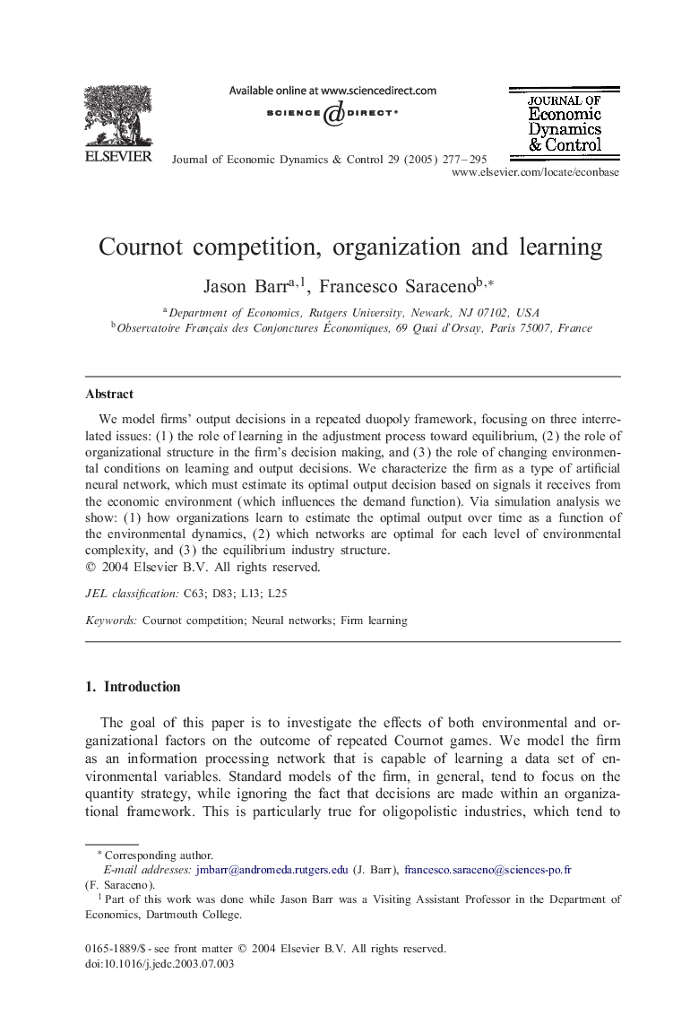 Cournot competition, organization and learning