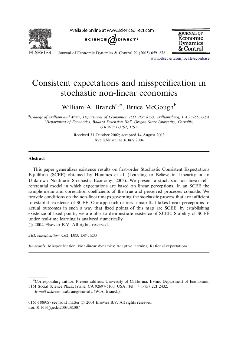 Consistent expectations and misspecification in stochastic non-linear economies