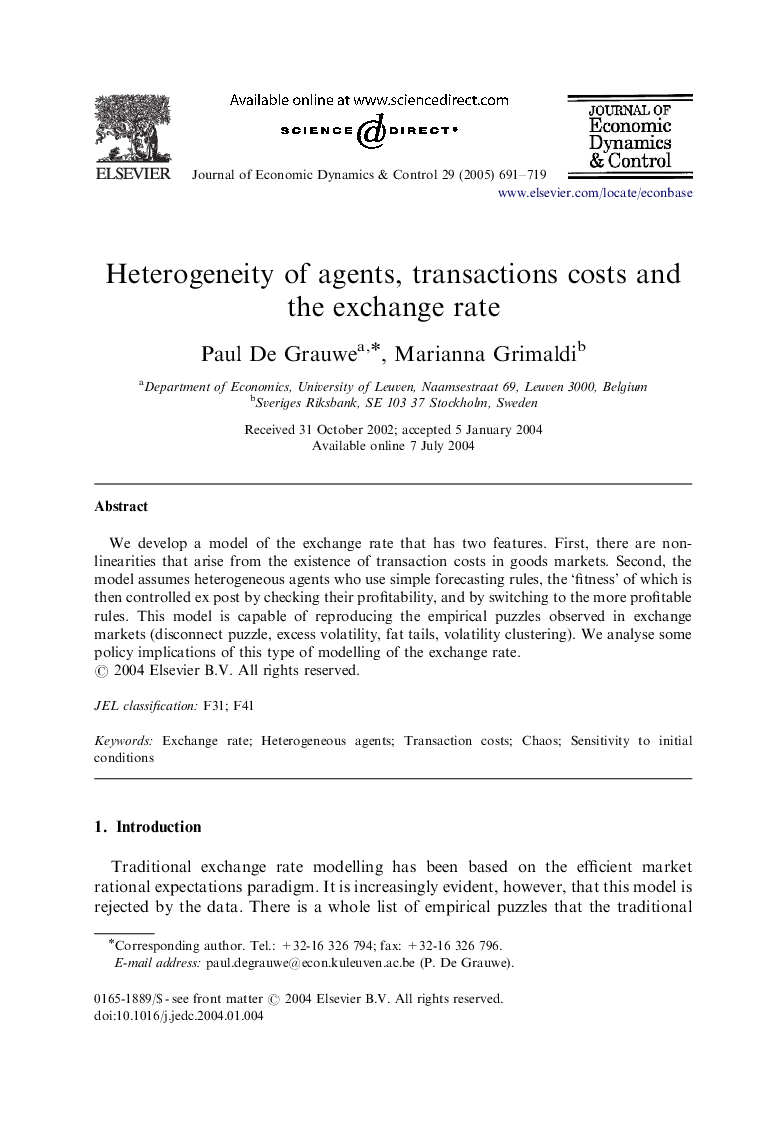 Heterogeneity of agents, transactions costs and the exchange rate