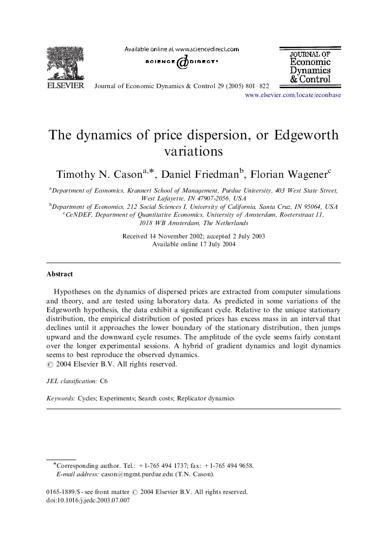 The dynamics of price dispersion, or Edgeworth variations