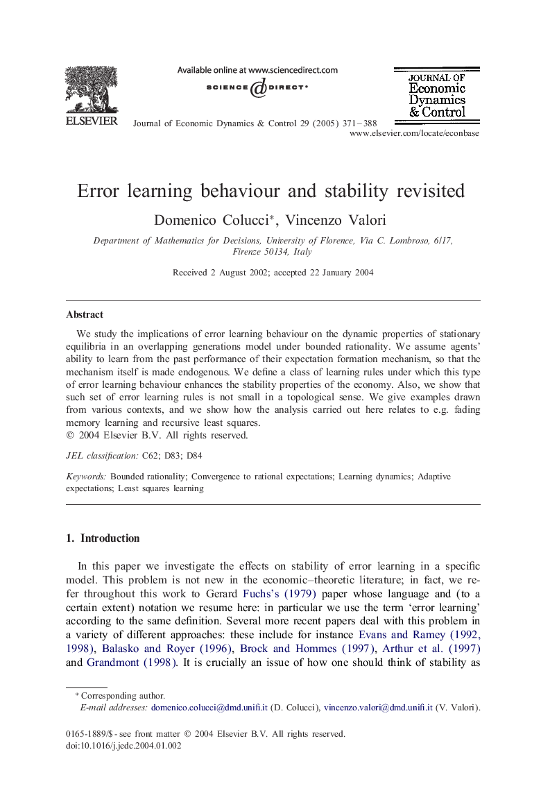 Error learning behaviour and stability revisited