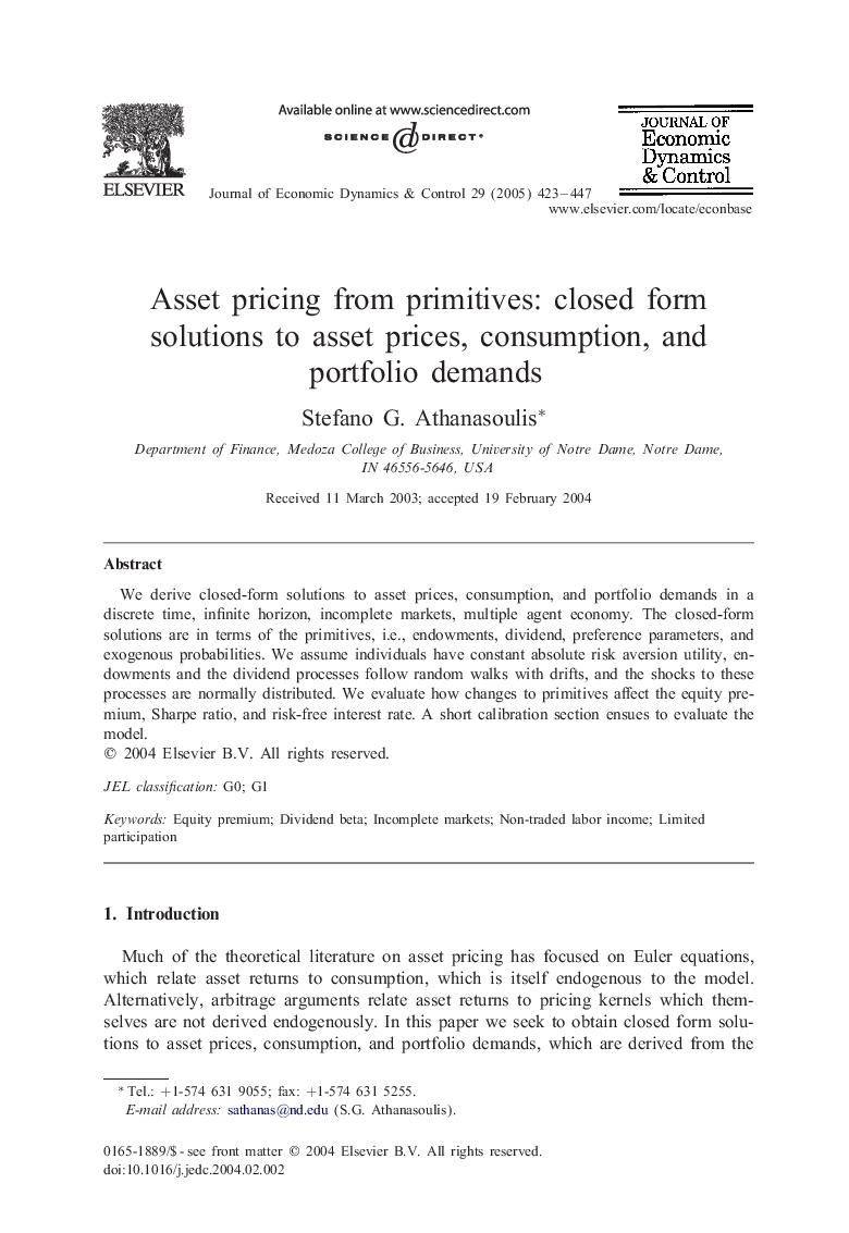 Asset pricing from primitives: closed form solutions to asset prices, consumption, and portfolio demands
