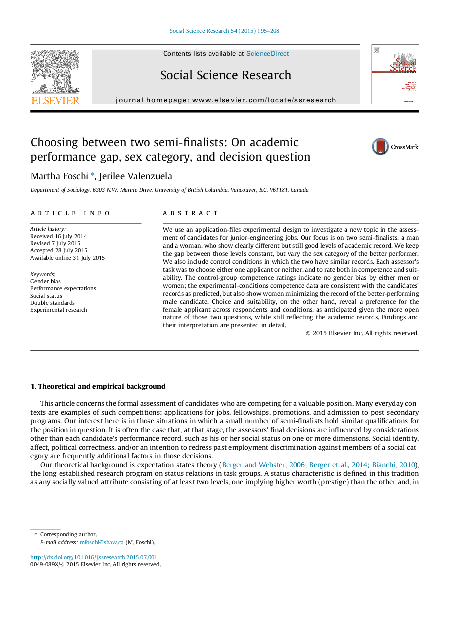 Choosing between two semi-finalists: On academic performance gap, sex category, and decision question