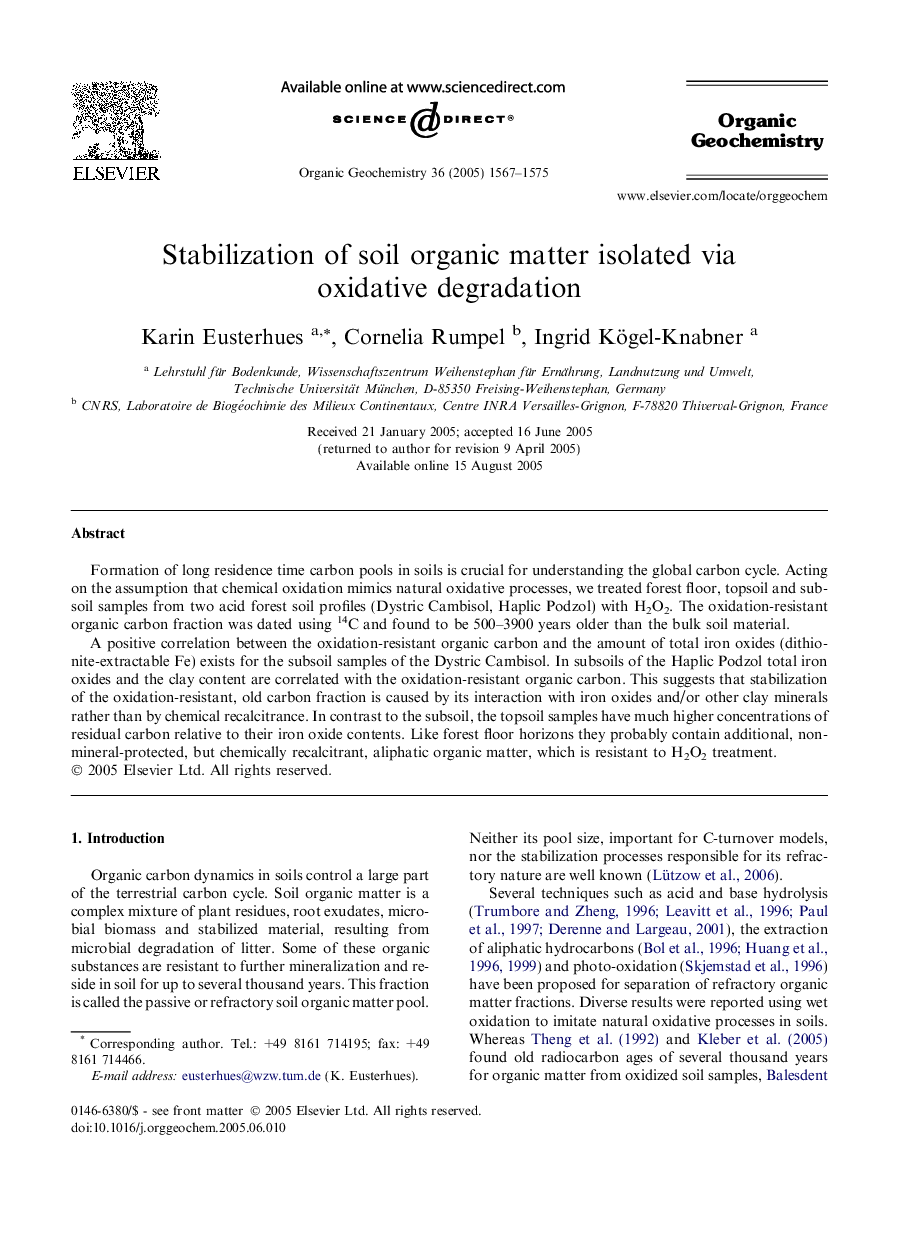 Stabilization of soil organic matter isolated via oxidative degradation