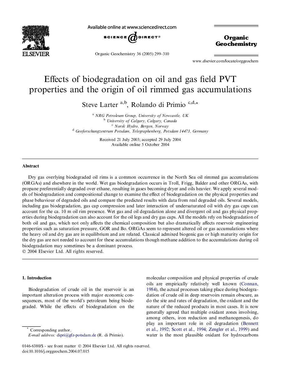 Effects of biodegradation on oil and gas field PVT properties and the origin of oil rimmed gas accumulations