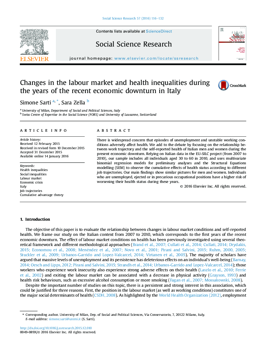 Changes in the labour market and health inequalities during the years of the recent economic downturn in Italy