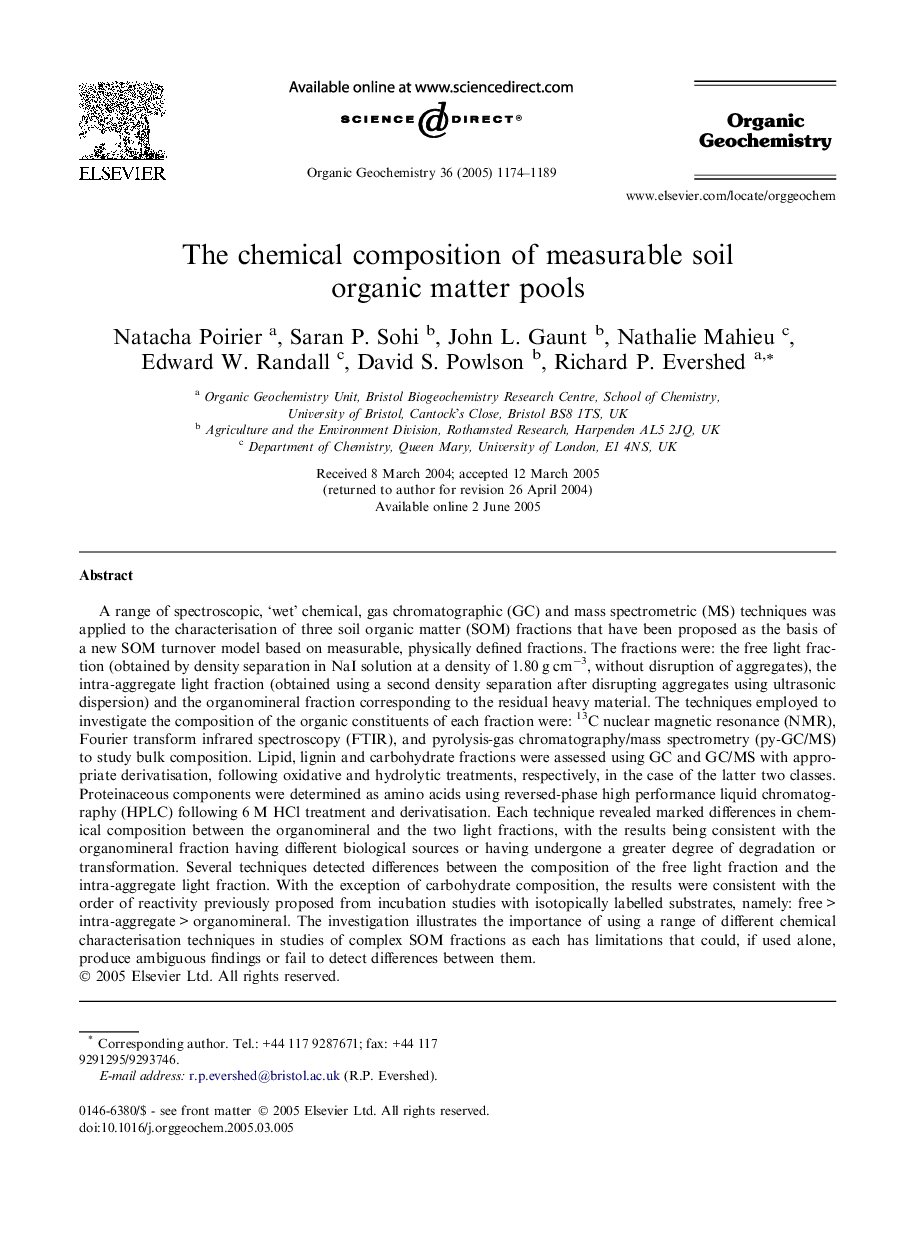 The chemical composition of measurable soil organic matter pools