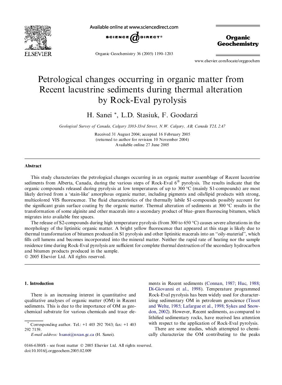 Petrological changes occurring in organic matter from Recent lacustrine sediments during thermal alteration by Rock-Eval pyrolysis