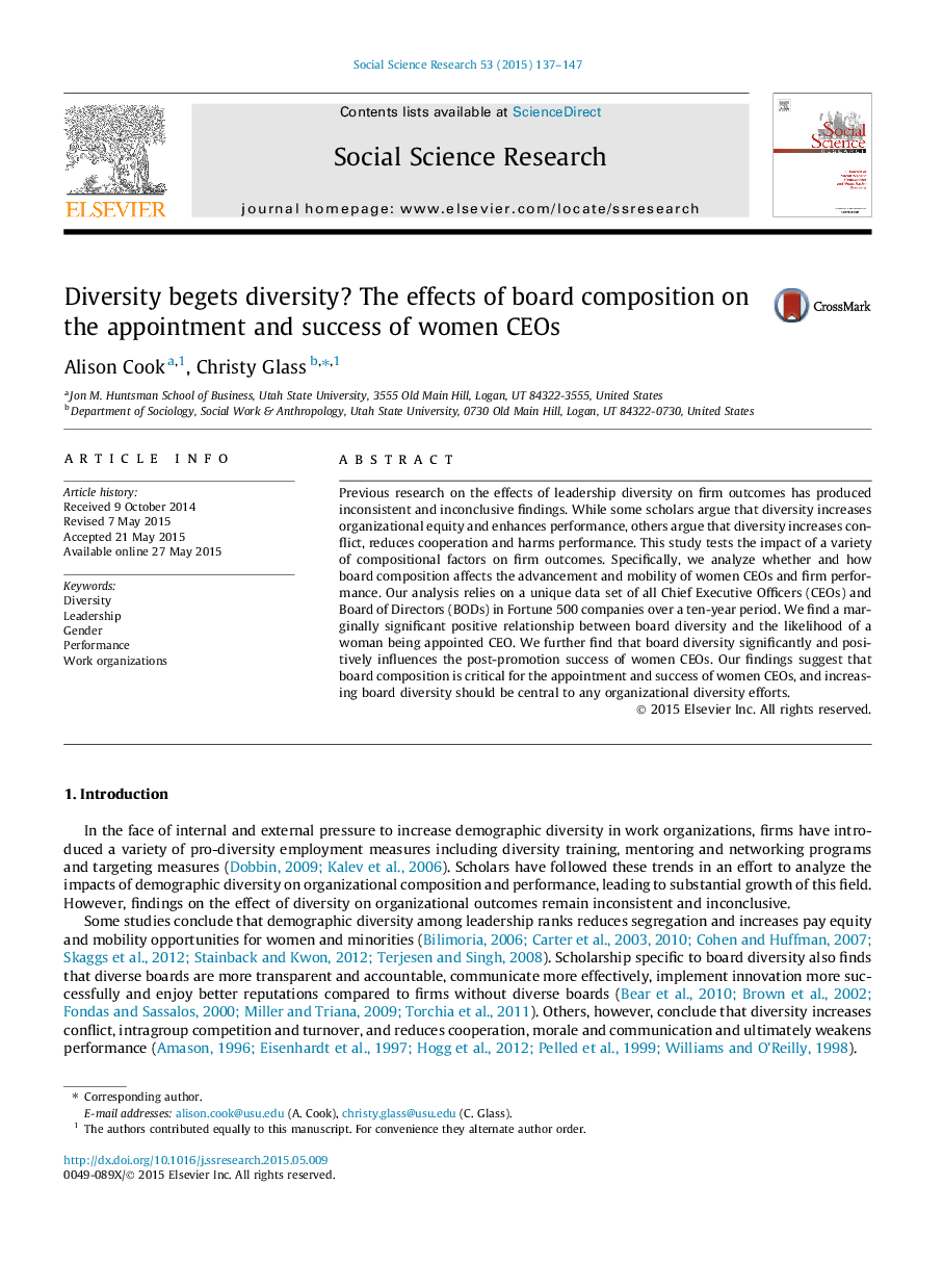 Diversity begets diversity? The effects of board composition on the appointment and success of women CEOs