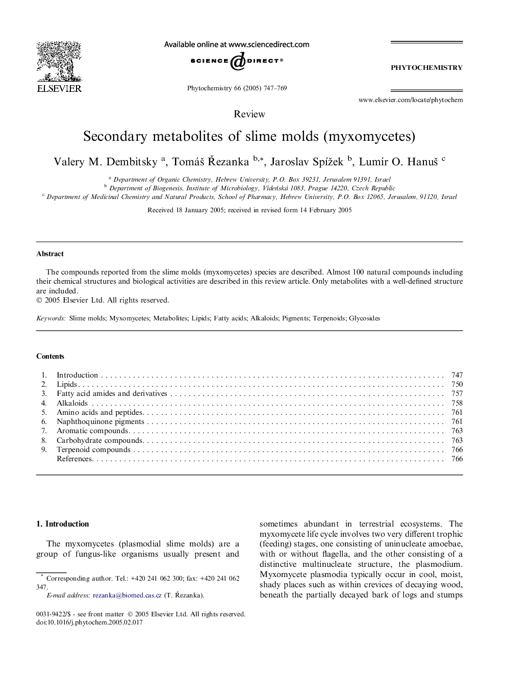 Secondary metabolites of slime molds (myxomycetes)