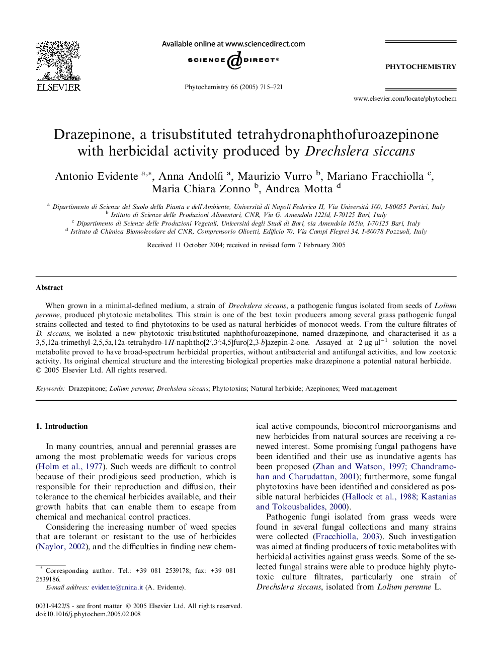 Drazepinone, a trisubstituted tetrahydronaphthofuroazepinone with herbicidal activity produced by Drechslera siccans