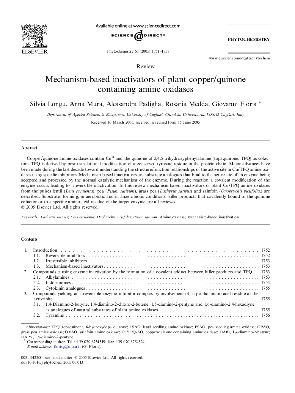 Mechanism-based inactivators of plant copper/quinone containing amine oxidases