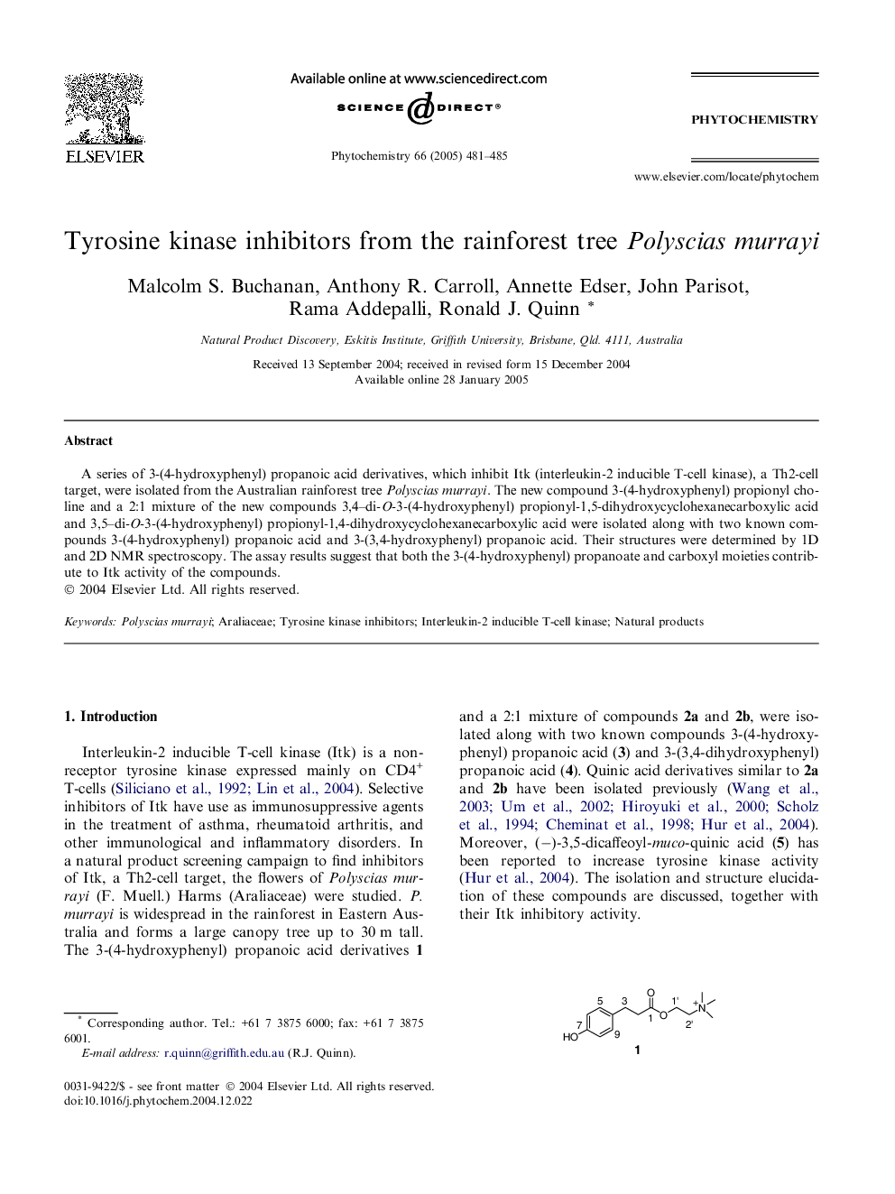 عکس صفحه اول مقاله: Tyrosine kinase inhibitors from the rainforest tree Polyscias murrayi Tyrosine kinase inhibitors from the rainforest tree Polyscias murrayi
