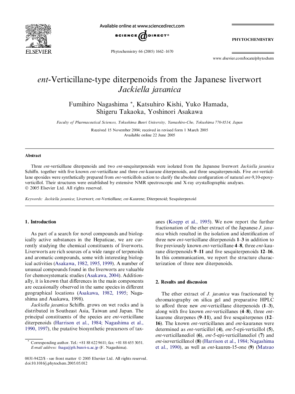 ent-Verticillane-type diterpenoids from the Japanese liverwort Jackiella javanica