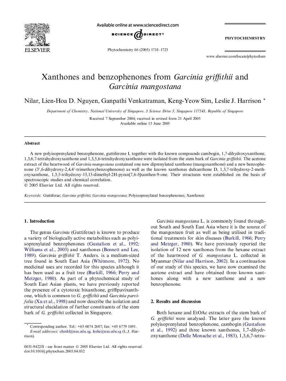 Xanthones and benzophenones from Garcinia griffithii and Garcinia mangostana