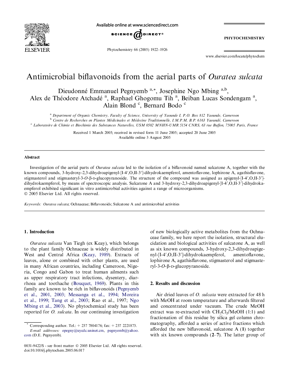 Antimicrobial biflavonoids from the aerial parts of Ouratea sulcata