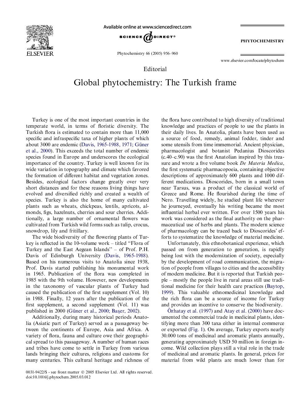 Global phytochemistry: The Turkish frame